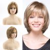 TISHINING Short Blonde Bob Wigs for White Women Blonde Highlight Pixie Bob Wig with Bangs Layered Straight Bob Synthetic Hair Replacement Wigs for Daily Party Use