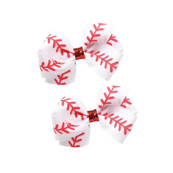 Baseball Hair Clips Bow Sports Bow Hair Barrettes Clips Girls Baseball Bow Hair Pin BBG65 (B1-Set 2 Pcs)