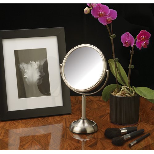 JERDON Two-Sided Tabletop Makeup Mirror - Makeup Mirror with 10X Magnification & Swivel Design - Portable 6-Inch Diameter Mirror in Nickel Finish - Model JP910NB