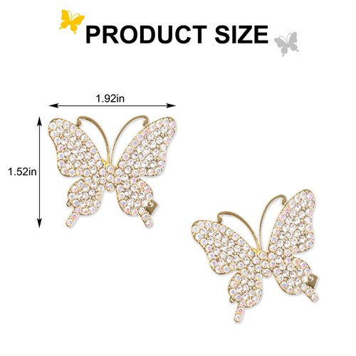Butterfly Hair Clips, 2Pcs Metal Butterfly Hair Clamps with Rhinestones, Cute Hair Pins, Hair Barrettes Accessories for Women Girls (Gold)
