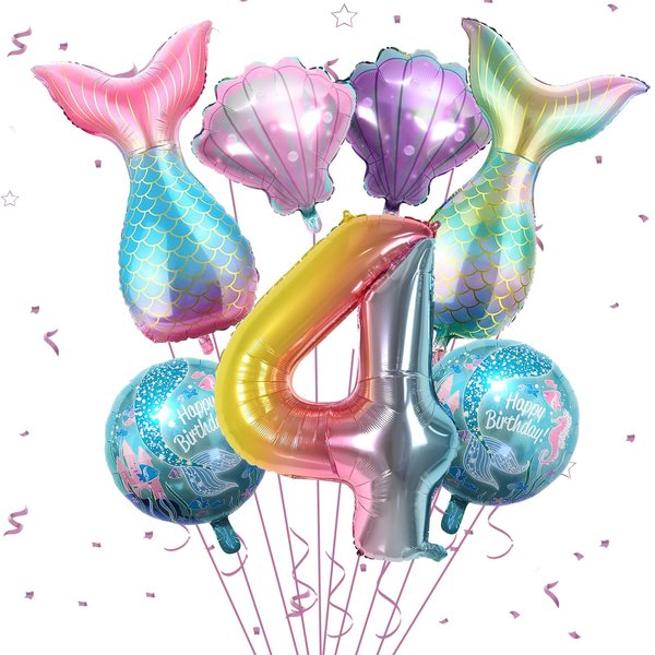 4th Mermaid Birthday Decorations,Little Mermaid Party Decoration Mermaid Balloons Kit Sea Balloon Mermaid Foil Balloon Mermaid Tail Balloons for Girls Mermaid Party Baby Shower