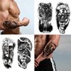 PADOUN Animal Temporary Tattoos, 15-Sheet Black Tiger Lion Wolf Totem Adult Tattoos Temporary, Fake Tattoos Men