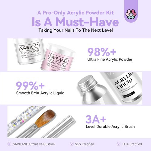 Saviland Acrylic Nail Kit with Nail Drill - Professional Use Only Acrylic Powder and Liquid Set Nail Tools Kit Acrylic Set with Acrylic Nail Brushes for Acrylic Nails Application Home DIY