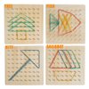 Kizh Wooden Geoboard Math Manipulative Material Graphical Geo Board Montessori Educational Toys Array Block Pattern Cards and Rubber Bands STEM Puzzle Matrix 8x8 Brain Teaser Toys