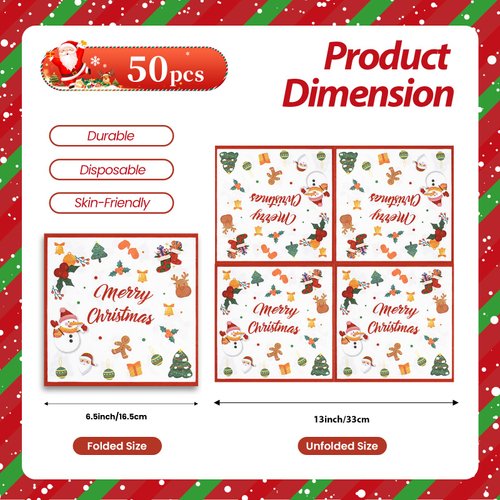 40PCS Merry Christmas Paper Napkins 13 x 13 Inches White Luncheon Napkins Cocktail Napkins Disposable Christmas Theme Decorations for Birthday, Christmas Theme Party Supplies