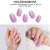 Adora Couture Semi Cured Gel Nail Strips | 20pcs Holographic Purple Stick-on Gel Nail Sticker | Nail Wraps Kit for Women - UV Light Required (Holo Magenta)
