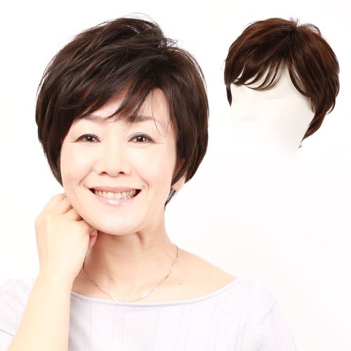 igennki Short Layered Curly Wigs for Women with Hair Loss Heat Resistant Synthetic Fiber Human Hair Blend S004 IUS004H (Human Hair Blend+Medical Base, 3 Brown)