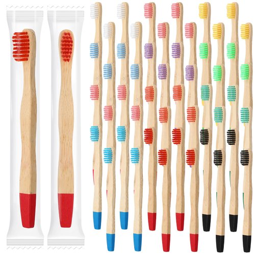 Estune 48 Pcs 5.7 Inch Kids Bamboo Toothbrushes Soft Bristle Toothbrush Individually Wrapped Toddler Toothbrush Manual Tooth Brushes for Kids Adults Home Travel Teeth Oral Supplies, 12 Colors