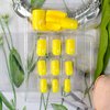 Yellow Press on Nails Medium Coffin Fake Nails with Glue Glossy Stick on Nails Solid Color False Nails with Designs Square Full Cover Acrylic Nails Reusable Artificial Nails for Women and Girls 24PCS