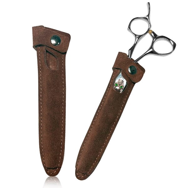 Scissors Bag Genuine Leather Scissors Safety Sheath Bag Stylist Scissors Cover Protector Barber Shears Hair Scissor Sheath for Hairdressers Pack of 2 (HJ-BHT01-Brown)