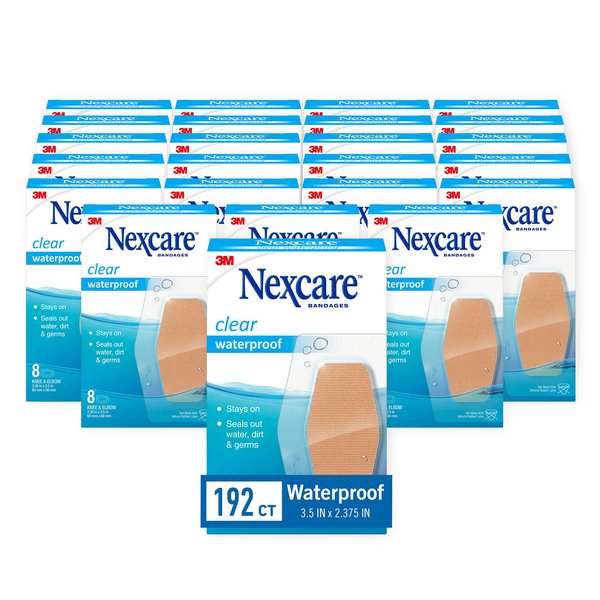 Nexcare Waterproof Bandages, Stays on in the Pool, Holds for 12 Hours, Clear Bandages for Knees and Elbows - 8 Pack Waterproof Bandages