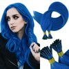 RUNATURE I Tips Hair Extensions Blue I Tip Human Hair Extensions 22 Inch Pre Bonded Blue Hair Extensions for Highlight Cold Fusion Beaded I Tip Extensions Real Hair 25g 25strands