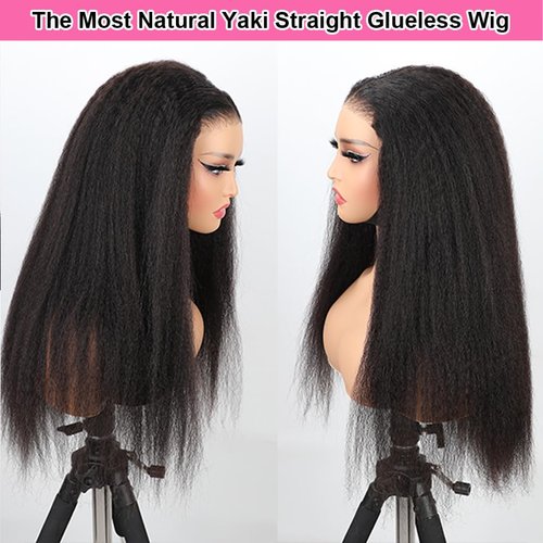 Domiso Wear and Go Glueless Wig Pre Plucked Pre Cut 6x4.6 HD Lace Wig Kinky Straight Lace Front Wigs Human Hair for Women Brazilian Beginners Wig Natural Hairline Breathable Cap 200% Density 18 Inch