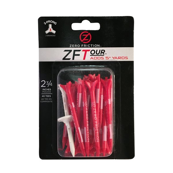 Zero Friction Tour 3-Prong Golf Tees (2-3/4 Inch, Red, Pack of 40)