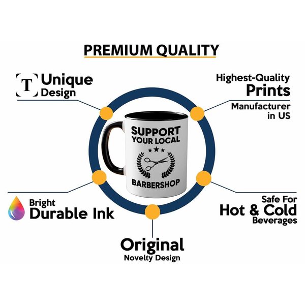 Hairstylist Two Tone Black Edition Coffee Mug 11oz - Support Your Local Barbershop B - Men Barber Women Beauty Salon Hairdresser Friend Hairdo Cosmetologist Beautician Barbershop Coiffeur