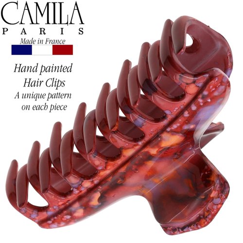 Camila Paris CP3309 French Hair Claw Clip - Strong Hold No Slip Grip, Thick for Long Curly Wavy Hair, Red, Fashion Styling Accessory, Made in France