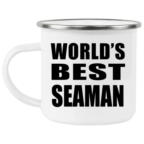 Designsify Gifts, World's Best Seaman, 12oz Camping Mug Stainless Steel Enamel Tea-Cup with Handle, for Birthday Anniversary Mom Dad Parents Fathers Mothers Day Party, to Men Women Him Her Friend Mom