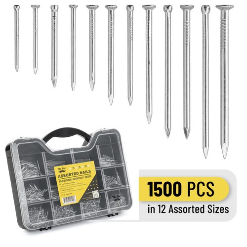 Mr. Pen- Nail Assortment Kit, 1500 Pcs, Assorted 12 Sizes Brad Head and Flat Head Nails, Small Nails for Hanging Pictures, Picture Hanging Nails, Finishing Nails, Picture Nails, Hardware Nails