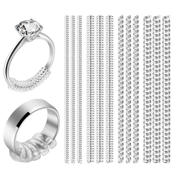 ARCUAT Ring Sizer Adjuster for Loose Rings, 12 Pack 4 Sizes Invisible Clear Silicone Ring Guard for Women Men, Ring Resizer Tightener Spacer Fitter for Too Big Ring, Make Ring Smaller without Resizing