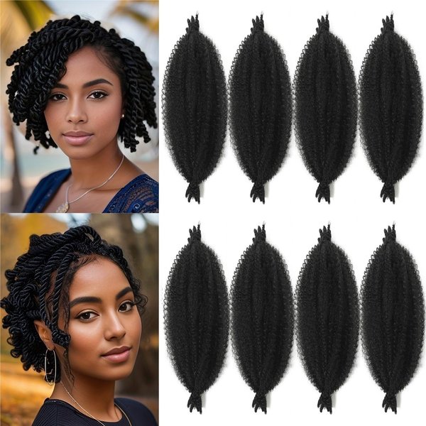 8Inch Springy Afro Twist Hair 8 Packs Marley Twist Braiding Hair Wrapping Hair for Soft Locs for Black Women (1B#, 8Inch)