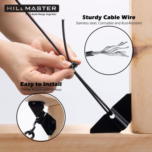 HILLMASTER Durable Anti Sag Gate Kit for Wooden Fence, Anti-Sag Gate Support Cable Kit in Zinc, Anti-Sagging Fence Gate Kit Steel Gate Hardware, Wood Door Repair Kit for Outdoor, Gate Frame Kit Black