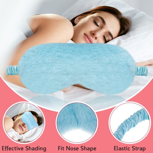 Plush Eye Mask 3 Pcs Sleeping Blindfold Sleeping Mask Sleep Mask Comfortable Plush Sleepover Mask Soft Furry Eye Cover for Sleepover Gift Birthday Party Favors(Pink, Purple, Sky Blue)