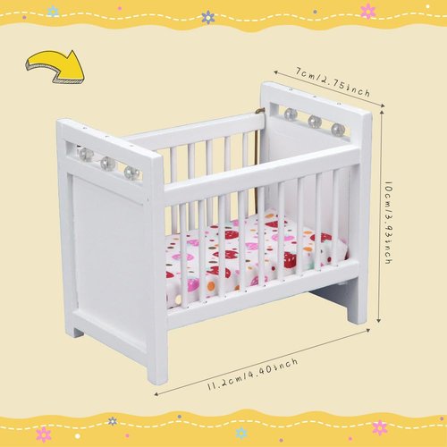 jarbins Dollhouse Furniture Crib Mini House Crib Doll Cradle Doll Decoration Adornment Miniature Crib Dollhouse Mini Furniture Baby Bed Model (White)