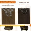Full Shine Brown Clip in Human Hair Extensions Seamless Clip in Hair Extensions,Pu Weft Medium Brown Real Human Hair Clip in Extensions Straight Brazilian Hair 18 Inch 8 Pcs 120G