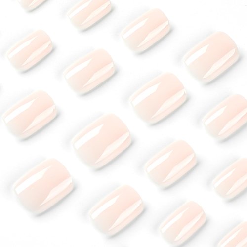 24Pcs Press On Nails Short Square Fake Nails Milk White Nails Press Ons Acrylic False Nails With Artificial Glossy Designs Full Cover Glue On Nails Short Stick On Nails For Women Girls