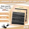 LAKANAKU Lash Clusters Wispy Fluffy Cluster Eyelash Extensions,400 PCS Individual Lashes Cluster 60D Diy Lash Extensions,10-16mm D Curl Lash Extension Clusters, Thin Band Volume Lash Clusters at Home