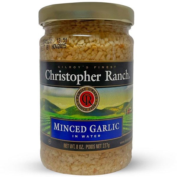 Christopher Ranch Minced Garlic in Water | California Grown Minced Garlic in Jar | Minced from Peeled Garlic Clove for Ultimate Convenience Ideal for Cooking Sauces & Everyday Culinary Delights - 8 oz