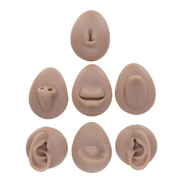 Soft Silicone Body Part Model, Piercing Practice Model Simulation Silicone Ear Eye Nose Mouth Tongue, Belly Button Model Safety Pierce Tool for Novice Piercer Teaching Instruction (Dark Skin Colour)