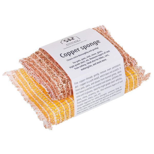 Redecker Kitchen Woven Copper Sponge, 2-Piece, Durable Non-Abrasive Scrubber, Cleans Stainless Steel Appliances, Pots and Pans, Auto Parts and More, Machine Washable