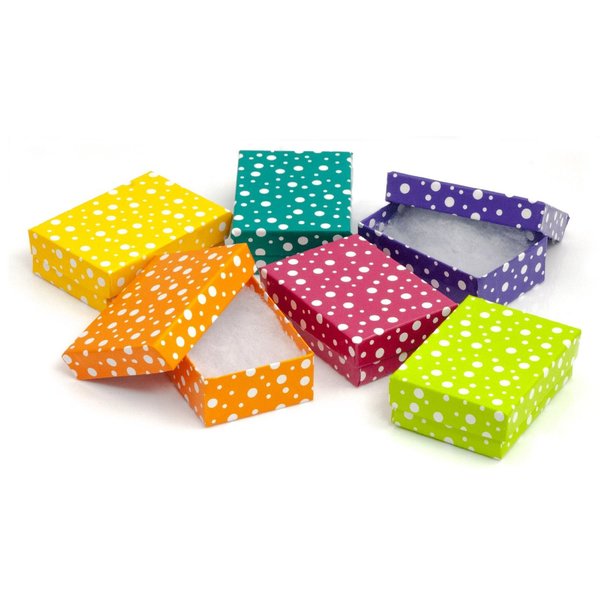 888 Display USA, Inc - 10 Qty Multi Color Polka Dot Jewelry Gift Packaging Cotton Filled Assorted Boxes - 5 3/8 x 3 7/8 x 1