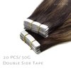 Lacerhair Natural Hair Extensions Remy Tape in Human Hair Extensions Balayage Seamless PU Skin Weft 100% Real Virgin Hair Ombre Darkest Brown to Chestnut Brown Color 50g 20pcs/set 22 Inch