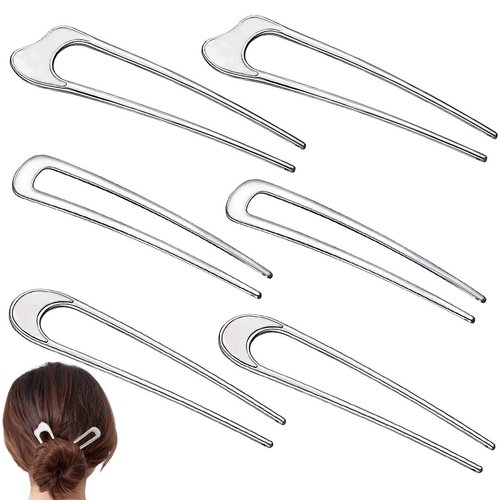 6 Pieces Metal U Shaped Hair Pins French Hairpin Vintage Forks Sticks Bobby Pin Kit for Updo Bun Women Girls Hairstyle Hair Accessories (Silver)