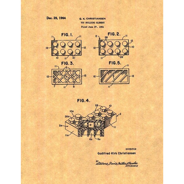Building Block Toy Building Block Element Patent Print (5" x 7") M12085