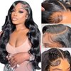 Drosuud Body Wave Lace Front Wigs Human Hair 13x6 HD Lace Frontal Glueless Wigs for Women Human Hair Pre Plucked with Baby Hair Brazilian Virgin Human Hair Lace Front Wigs (32, Natural Black)