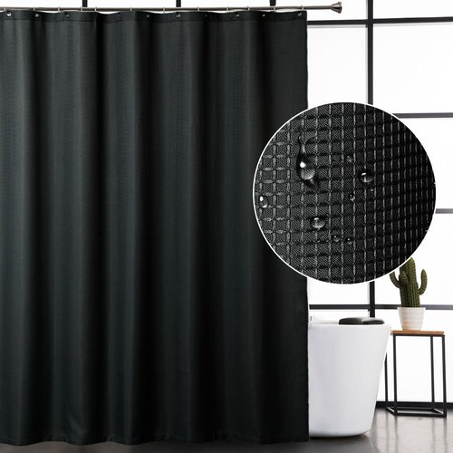 CAROMIO Black Shower Curtain 78 Inches Long, Waffle Woven Textured Polyester Fabric Shower Curtain for Bathroom Washable, Black, 72x78 Inch