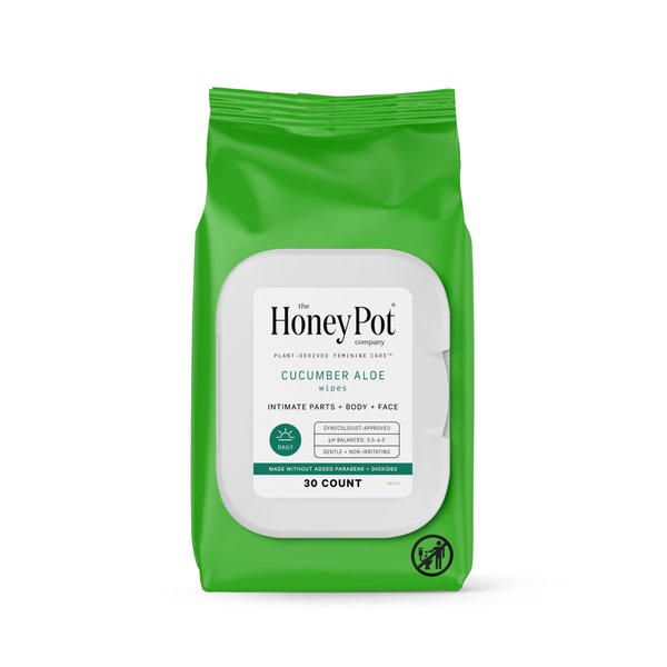 The Honey Pot Company - Feminine Wipes - Daily PH Balancing and Sulfate Free Feminine Products for Parts, Body, or Face - Cucumber Aloe 30 ct.