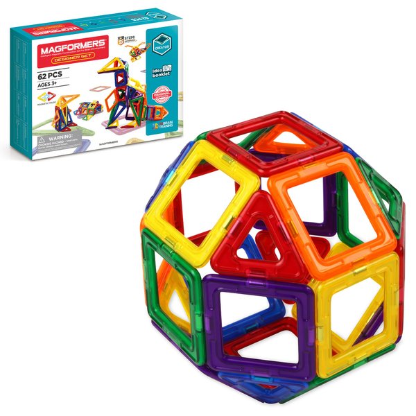 Magformers Designer Set (62-Pieces) Magnetic Building Blocks, Educational Magnetic Tiles Kit, Magnetic Construction Shapes STEM Toy Set