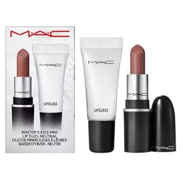 MAC Winters Kiss Mini Lip Duo - Neutral - Mini Retro Matte Lipstick Bronx and Mini Lipglass Clear.