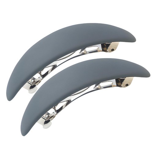 Elegant Curved Tortoise Matte French Barrettes Plastic Cover and Metal Clasp Style Ponytail Clips for Hair Ornament for Thick or Coarser Hair Chignon (Grey)