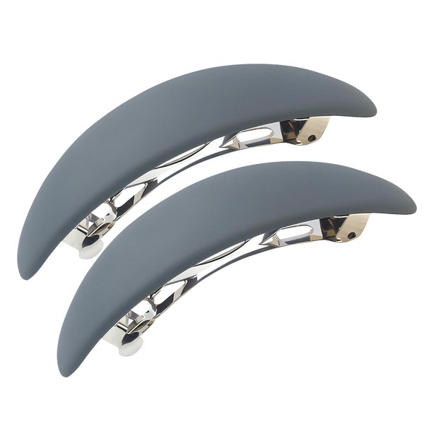 Elegant Curved Tortoise Matte French Barrettes Plastic Cover and Metal Clasp Style Ponytail Clips for Hair Ornament for Thick or Coarser Hair Chignon (Grey)