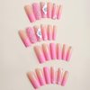 Pink French Tip Press on Nails Long Square Fake Nails White Flowers Glue on Nails Full Cover Acrylic Nails Glossy False Nails Broken Diamond Designs Cute Nails Spring Stick on Nails for Women 24Pcs