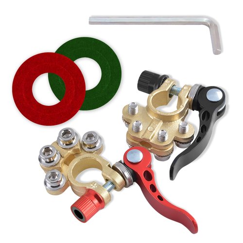 Lecctso 2PCS Battery Terminal Connectors, Battery Terminals, 4 Way Quick Release Disconnect Car Battery Terminal with Anti-Corrosion Pad, Positive Negative Battery Cable Ends for SAE/JIS Type A Posts