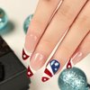 4th of July Press on Nails Medium Almond Independence Day Fake Nails Red Glitter French Tip False Nails With Star Designs Full Cover Stick on Nails Acrylic Patriotic Artificial Nails for Women 24Pcs