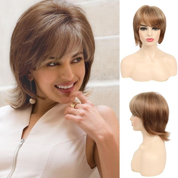 SISgrace Short Pixie Cut Wigs for White Women Strawberry Blonde Synthetic Short Wigs Glueless Layered Wigs for Women