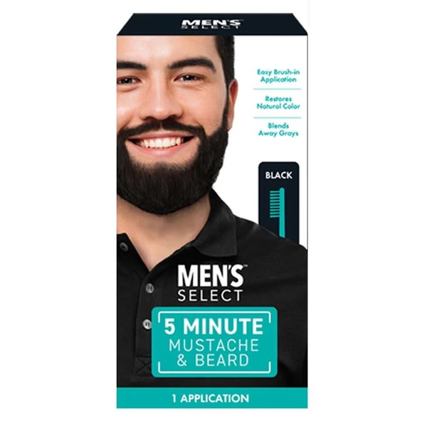 Men’s Select 5 Minute Mustache & Beard Black Brush-In Facial Hair Dye with Brush Included