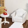 Dollhouse Couch Miniature Furniture Sofa with Pillows for Living Room Desktop Decoration Fabric Sofa Mini Home Scene Accessories Ornament (Single Sofa, White)